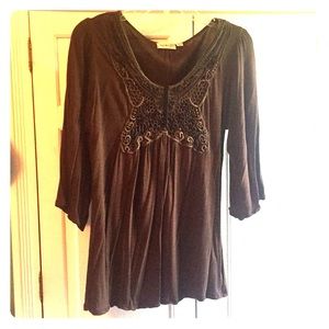 Chocolate brown embroidered peasant top
